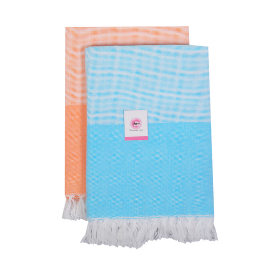 Korynza Ply Cotton 300 GSM Beach, Bath Towel (Pack of 2) - Blue & Orange