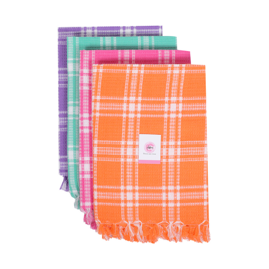 Korynza Polycotton 350 GSM Bath, Beach Towel (Pack of 4) - Orange, Pink, Cyan, Violet
