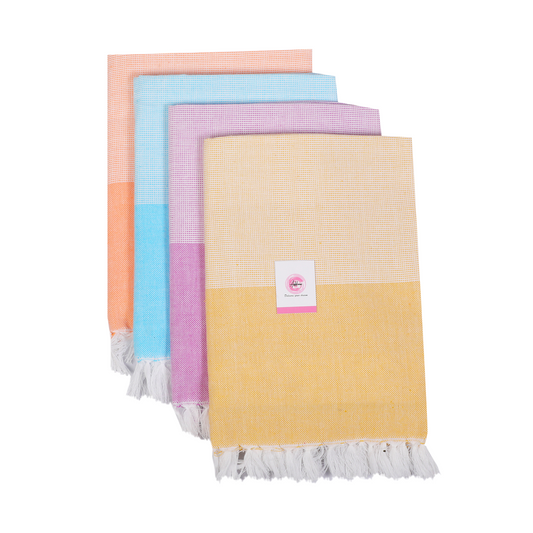 Korynza Ply Cotton 300 GSM Beach, Bath Towel (Pack of 4) - Pink, Yellow, Blue, Orange.