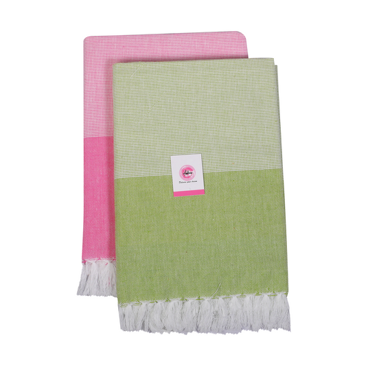 Korynza Ply Cotton 300 GSM Beach, Bath Towel (Pack of 2) - Green & Pink