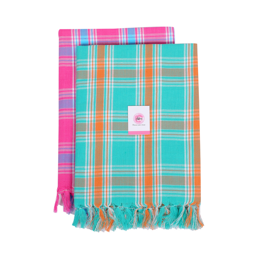 Korynza Dobby Cotton 250 GSM Bath & Beach Towel (Pack of 2) - Pink & Cyan