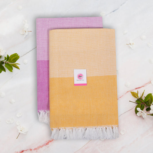 Korynza Ply Cotton 300 GSM Beach, Bath Towel (Pack of 2) - Pink & Yellow