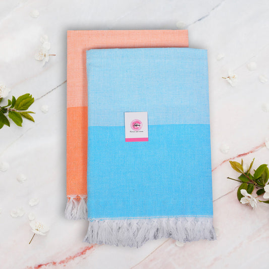 Korynza Ply Cotton 300 GSM Beach, Bath Towel (Pack of 2) - Blue & Orange