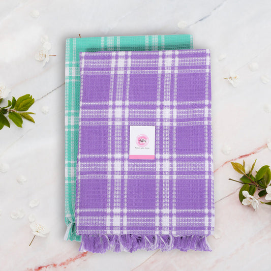 Korynza Polycotton 350 GSM Bath, Beach Towel (Pack of 2) - Cyan & Blue