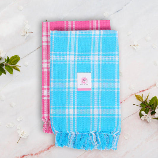 Korynza Polycotton 350 GSM Bath, Beach Towel (Pack of 2) - Blue & Pink