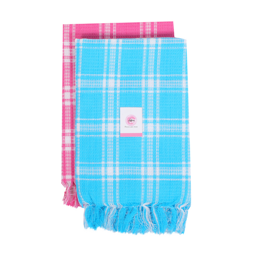 Korynza Polycotton 350 GSM Bath, Beach Towel (Pack of 2)  - Blue & Pink