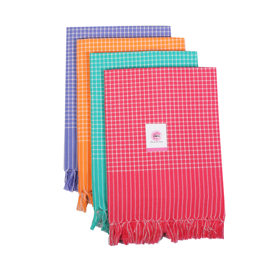 Korynza Mini Check Cotton 250 GSM Beach, Bath Towel  (Pack of 4) - Blue, Orange, Cyan, Pink