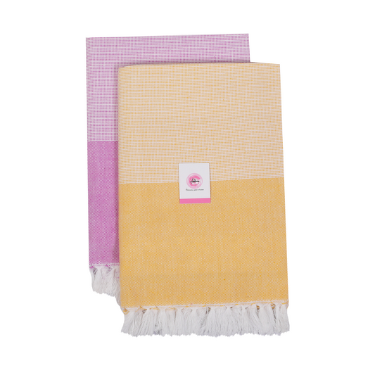 Korynza Ply Cotton 300 GSM Beach, Bath Towel  (Pack of 2) - Pink & Yellow