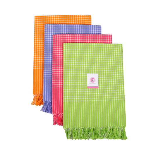 Korynza Mini Check Cotton 250 GSM Beach, Bath Towel  (Pack of 4) - Green, Pink, Blue, Orange