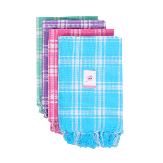 Korynza Polycotton 350 GSM Bath, Beach Towel (Pack of 4) - Blue, Pink, Violet, Cyan