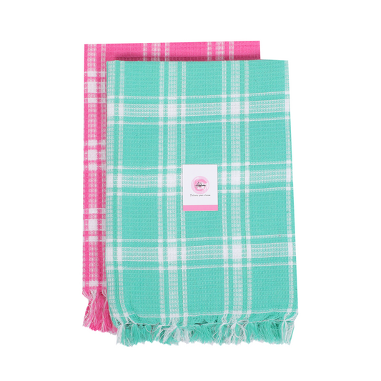 Korynza Polycotton 350 GSM Bath, Beach Towel (Pack of 2) - Pink & Cyan
