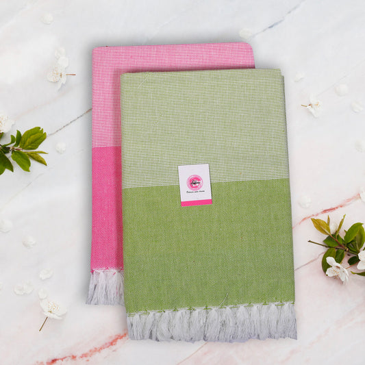 Korynza Ply Cotton 300 GSM Beach, Bath Towel  (Pack of 2) - Green & Pink