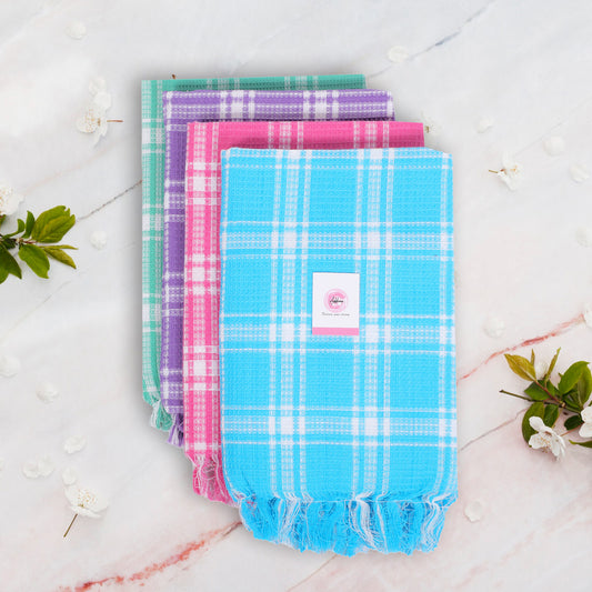 Korynza Polycotton 350 GSM Bath, Beach Towel (Pack of 4) - Blue, Pink, Violet, Cyan