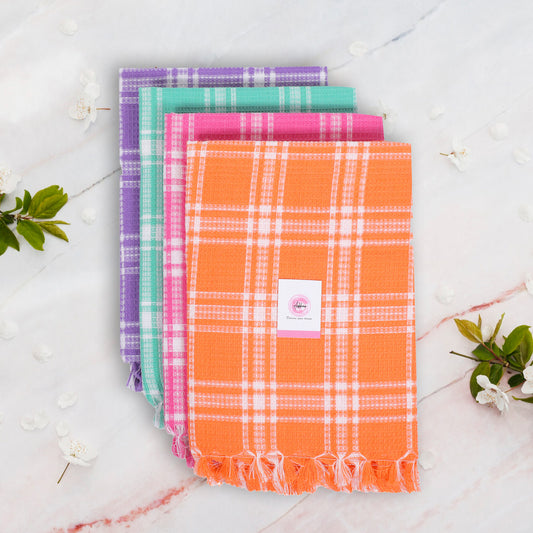 Korynza Polycotton 350 GSM Bath, Beach Towel (Pack of 4) - Orange, Pink, Cyan, Violet