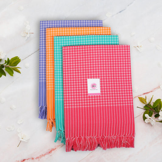 Korynza Mini Check Cotton 250 GSM Beach, Bath Towel  (Pack of 4) - Blue, Orange, Cyan, Pink