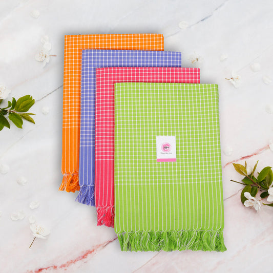 Korynza Mini Check Cotton 250 GSM Beach, Bath Towel  (Pack of 4) - Green, Pink, Blue, Orange